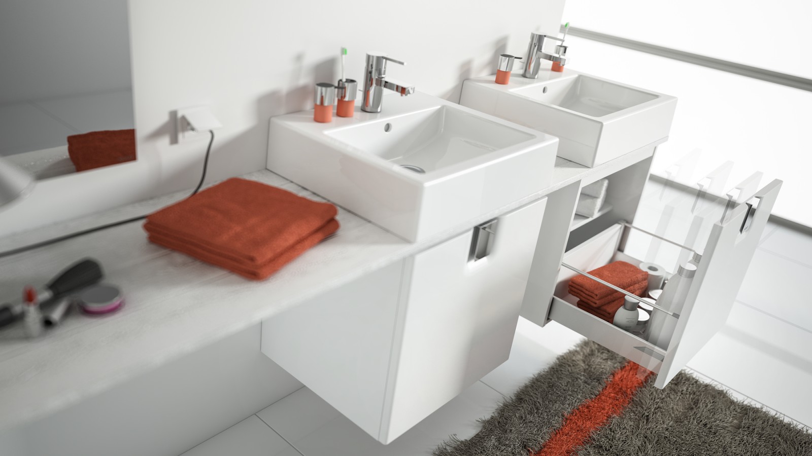 Umývadlo Kolo Twins a skrinka pod umývadlo s jednou zásuvkou Umývadlo Kolo Twins a skrinka pod umývadlo s jednou zásuvkou